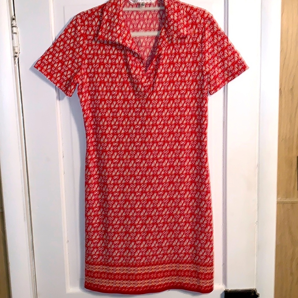 Max Studio Dress Red & Cream Short Sleeved ❤️Wash and Wear Size Small